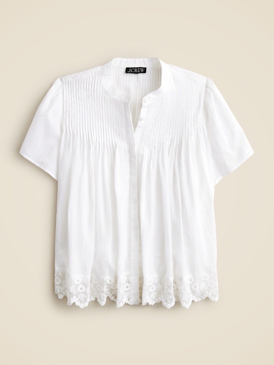 New J.CREW Size L Lace-Trim Pintuck Top in Cotton Voile White $98 CK051 - Picture 4 of 5